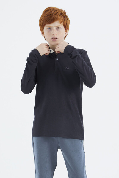 Tommylife Wholesale 7-15 Age Polo Neck Standard Fit Basic Boys' Sweatshirt 11171 Navy Blue - Thumbnail