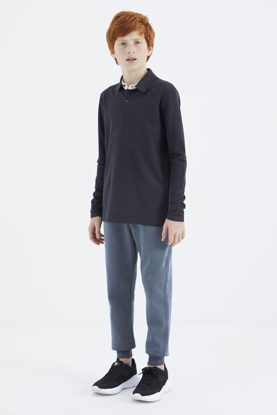 Tommylife Wholesale 7-15 Age Polo Neck Standard Fit Basic Boys' Sweatshirt 11171 Navy Blue - Thumbnail