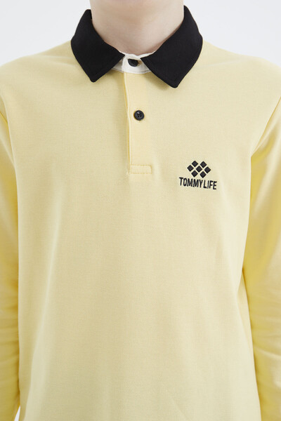 Tommylife Wholesale 7-15 Age Polo Neck Standard Fit Basic Boys' Sweatshirt 11171 Yellow - Thumbnail