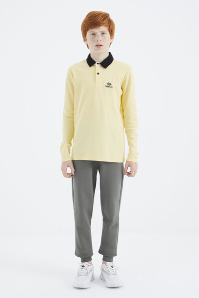 Tommylife Wholesale 7-15 Age Polo Neck Standard Fit Basic Boys' Sweatshirt 11171 Yellow - Thumbnail