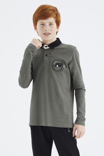 Tommylife Wholesale 7-15 Age Polo Neck Standard Fit Basic Boys' Sweatshirt 11172 Almond Green - Thumbnail
