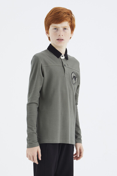 Tommylife Wholesale 7-15 Age Polo Neck Standard Fit Basic Boys' Sweatshirt 11172 Almond Green - Thumbnail