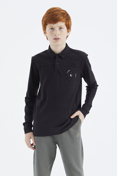 Tommylife Wholesale 7-15 Age Polo Neck Standard Fit Basic Boys' Sweatshirt 11172 Black - Thumbnail