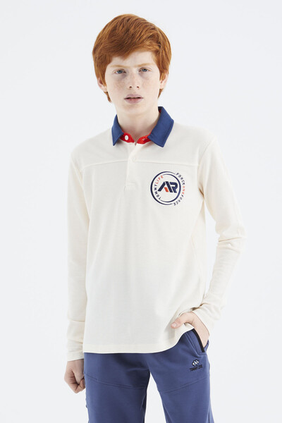 Tommylife Wholesale 7-15 Age Polo Neck Standard Fit Basic Boys' Sweatshirt 11172 Ecru - Thumbnail