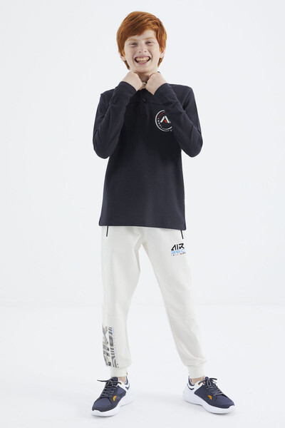 Tommylife Wholesale 7-15 Age Polo Neck Standard Fit Basic Boys' Sweatshirt 11172 Navy Blue - Thumbnail