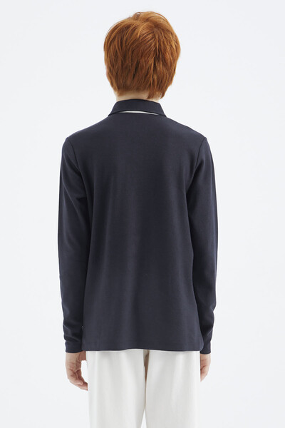 Tommylife Wholesale 7-15 Age Polo Neck Standard Fit Basic Boys' Sweatshirt 11172 Navy Blue - Thumbnail