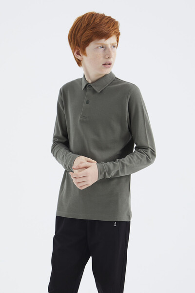 Tommylife Wholesale 7-15 Age Polo Neck Standard Fit Boys' Sweatshirt 11170 Almond Green - Thumbnail
