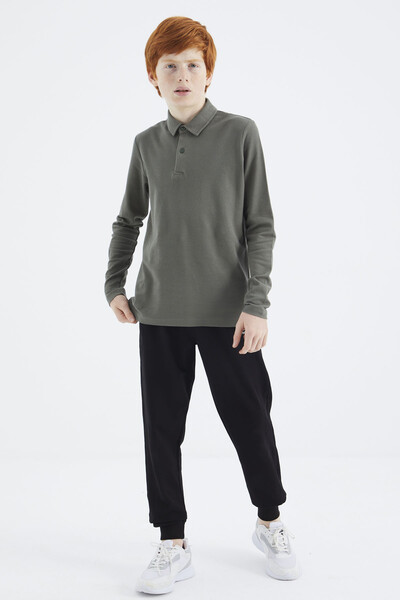 Tommylife Wholesale 7-15 Age Polo Neck Standard Fit Boys' Sweatshirt 11170 Almond Green - Thumbnail