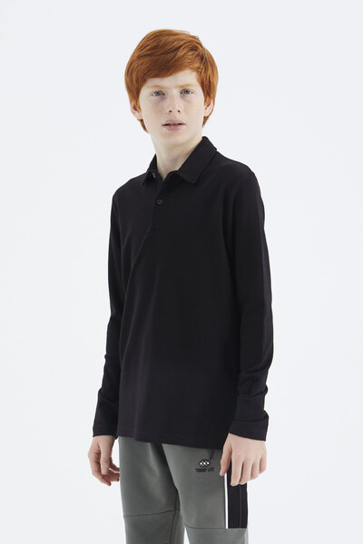 Tommylife Wholesale 7-15 Age Polo Neck Standard Fit Boys' Sweatshirt 11170 Black - Thumbnail