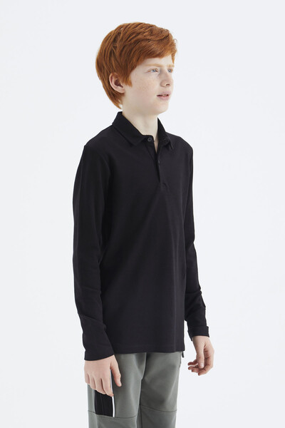 Tommylife Wholesale 7-15 Age Polo Neck Standard Fit Boys' Sweatshirt 11170 Black - Thumbnail