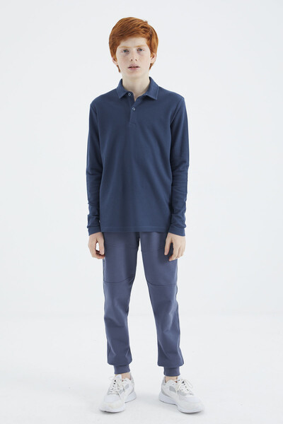 Tommylife Wholesale 7-15 Age Polo Neck Standard Fit Boys' Sweatshirt 11170 Indigo - Thumbnail