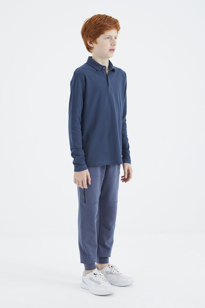 Tommylife Wholesale 7-15 Age Polo Neck Standard Fit Boys' Sweatshirt 11170 Indigo - Thumbnail