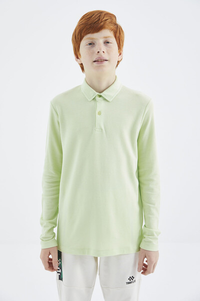 Tommylife Wholesale 7-15 Age Polo Neck Standard Fit Boys' Sweatshirt 11170 Light Green - Thumbnail