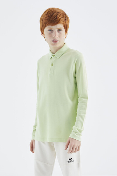 Tommylife Wholesale 7-15 Age Polo Neck Standard Fit Boys' Sweatshirt 11170 Light Green - Thumbnail