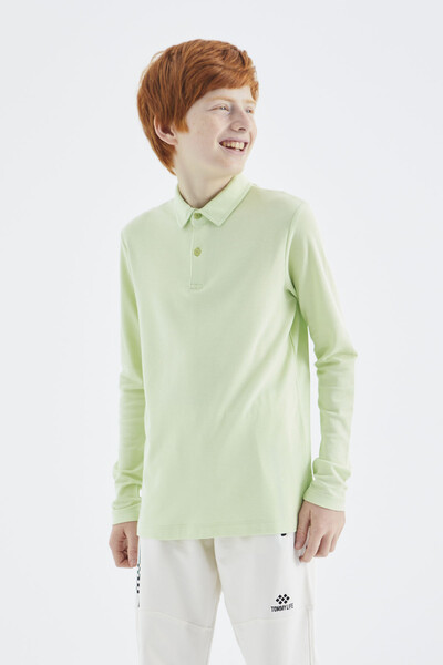 Tommylife Wholesale 7-15 Age Polo Neck Standard Fit Boys' Sweatshirt 11170 Light Green - Thumbnail