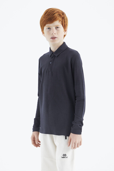 Tommylife Wholesale 7-15 Age Polo Neck Standard Fit Boys' Sweatshirt 11170 Navy Blue - Thumbnail