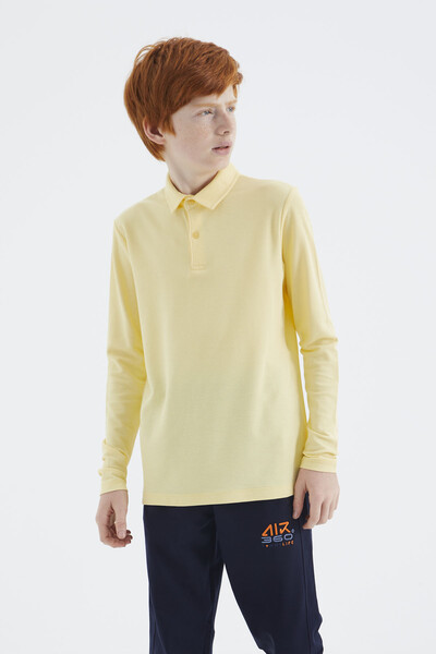 Tommylife Wholesale 7-15 Age Polo Neck Standard Fit Boys' Sweatshirt 11170 Yellow - Thumbnail