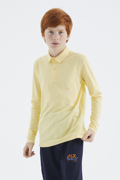 Tommylife Wholesale 7-15 Age Polo Neck Standard Fit Boys' Sweatshirt 11170 Yellow - Thumbnail
