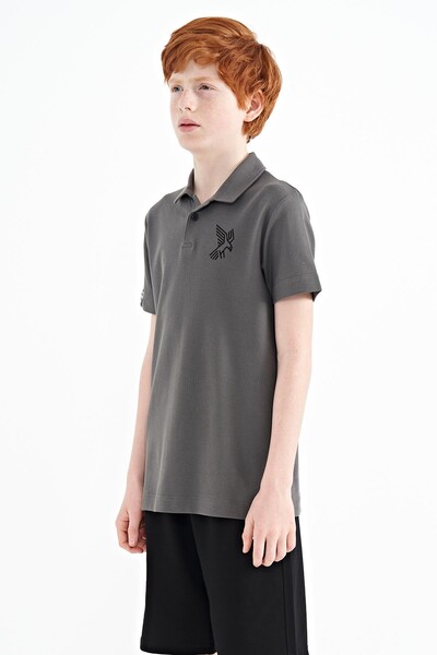 Tommylife Wholesale 7-15 Age Polo Neck Standard Fit Boys' T-Shirt 11084 Dark Gray - Thumbnail