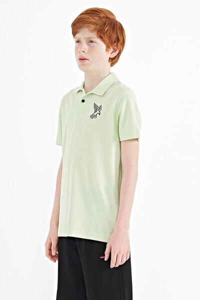 Tommylife Wholesale 7-15 Age Polo Neck Standard Fit Boys' T-Shirt 11084 Light Green - Thumbnail
