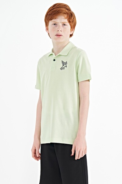 Tommylife Wholesale 7-15 Age Polo Neck Standard Fit Boys' T-Shirt 11084 Light Green - Thumbnail