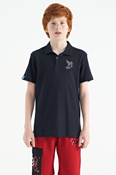 Tommylife Wholesale 7-15 Age Polo Neck Standard Fit Boys' T-Shirt 11084 Navy Blue - Thumbnail