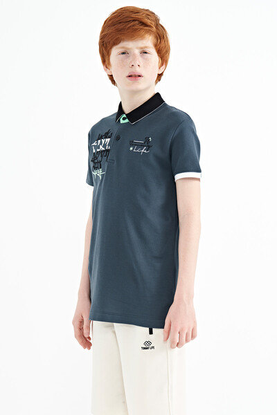 Tommylife Wholesale 7-15 Age Polo Neck Standard Fit Boys' T-Shirt 11085 Forest Green - Thumbnail