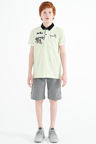 Tommylife Wholesale 7-15 Age Polo Neck Standard Fit Boys' T-Shirt 11085 Light Green - Thumbnail
