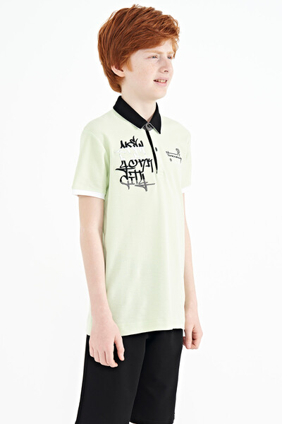 Tommylife Wholesale 7-15 Age Polo Neck Standard Fit Boys' T-Shirt 11085 Light Green - Thumbnail