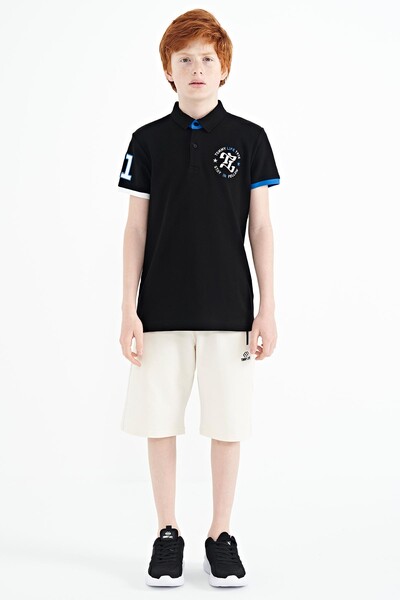 Tommylife Wholesale 7-15 Age Polo Neck Standard Fit Boys' T-Shirt 11086 Black - Thumbnail