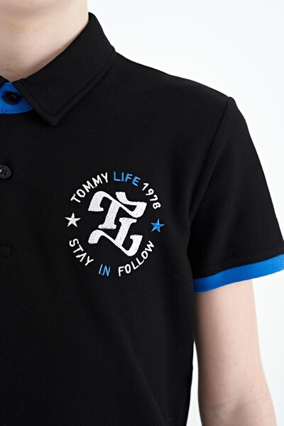 Tommylife Wholesale 7-15 Age Polo Neck Standard Fit Boys' T-Shirt 11086 Black - Thumbnail