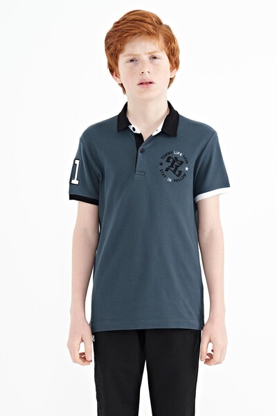 Tommylife Wholesale 7-15 Age Polo Neck Standard Fit Boys' T-Shirt 11086 Forest Green - Thumbnail