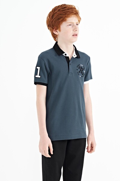 Tommylife Wholesale 7-15 Age Polo Neck Standard Fit Boys' T-Shirt 11086 Forest Green - Thumbnail