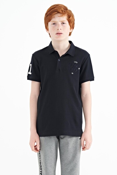 Tommylife Wholesale 7-15 Age Polo Neck Standard Fit Boys' T-Shirt 11086 Navy Blue - Thumbnail
