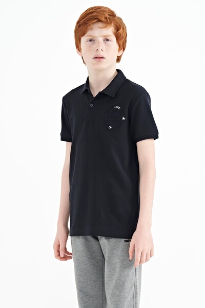 Tommylife Wholesale 7-15 Age Polo Neck Standard Fit Boys' T-Shirt 11086 Navy Blue - Thumbnail