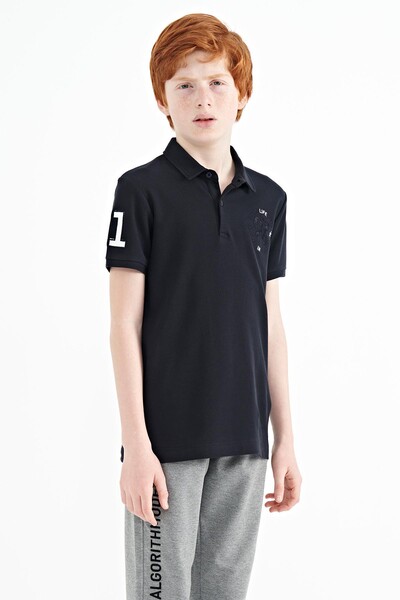 Tommylife Wholesale 7-15 Age Polo Neck Standard Fit Boys' T-Shirt 11086 Navy Blue - Thumbnail