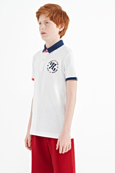 Tommylife Wholesale 7-15 Age Polo Neck Standard Fit Boys' T-Shirt 11086 White - Thumbnail