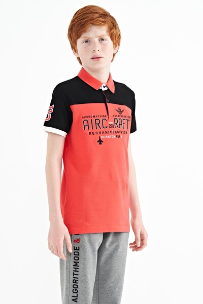 Tommylife Wholesale 7-15 Age Polo Neck Standard Fit Boys' T-Shirt 11087 Coral - Thumbnail