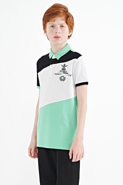 Tommylife Wholesale 7-15 Age Polo Neck Standard Fit Boys' T-Shirt 11088 Aqua Green - Thumbnail