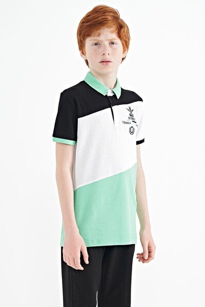 Tommylife Wholesale 7-15 Age Polo Neck Standard Fit Boys' T-Shirt 11088 Aqua Green - Thumbnail