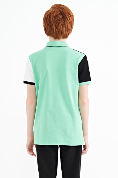 Tommylife Wholesale 7-15 Age Polo Neck Standard Fit Boys' T-Shirt 11088 Aqua Green - Thumbnail