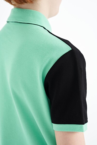 Tommylife Wholesale 7-15 Age Polo Neck Standard Fit Boys' T-Shirt 11088 Aqua Green - Thumbnail