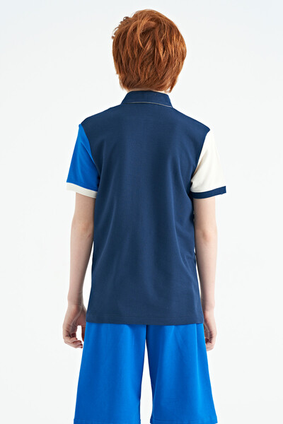 Tommylife Wholesale 7-15 Age Polo Neck Standard Fit Boys' T-Shirt 11088 Indigo - Thumbnail