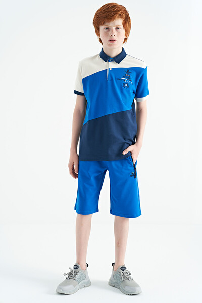Tommylife Wholesale 7-15 Age Polo Neck Standard Fit Boys' T-Shirt 11088 Indigo - Thumbnail