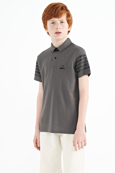 Tommylife Wholesale 7-15 Age Polo Neck Standard Fit Boys' T-Shirt 11093 Dark Gray - Thumbnail