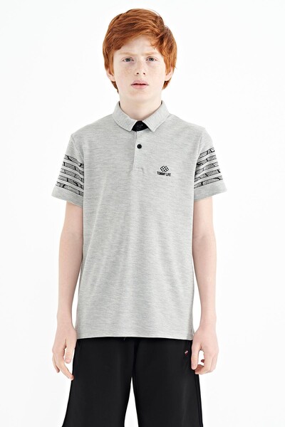 Tommylife Wholesale 7-15 Age Polo Neck Standard Fit Boys' T-Shirt 11093 Gray Melange - Thumbnail