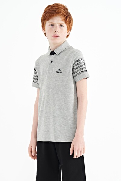 Tommylife Wholesale 7-15 Age Polo Neck Standard Fit Boys' T-Shirt 11093 Gray Melange - Thumbnail