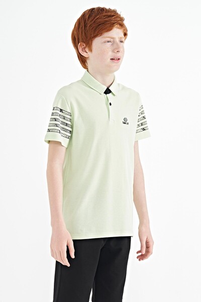 Tommylife Wholesale 7-15 Age Polo Neck Standard Fit Boys' T-Shirt 11093 Light Green - Thumbnail