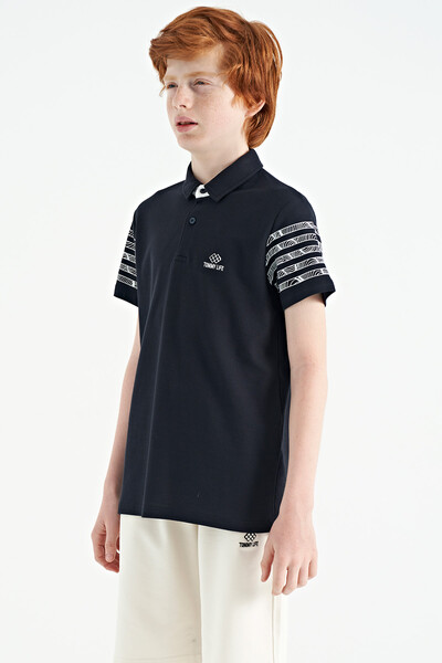 Tommylife Wholesale 7-15 Age Polo Neck Standard Fit Boys' T-Shirt 11093 Navy Blue - Thumbnail