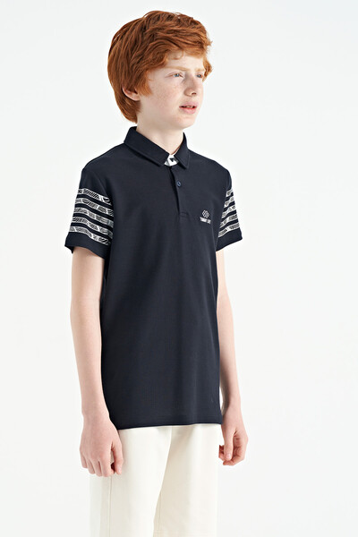 Tommylife Wholesale 7-15 Age Polo Neck Standard Fit Boys' T-Shirt 11093 Navy Blue - Thumbnail